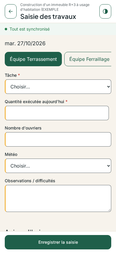 La saisie des travaux